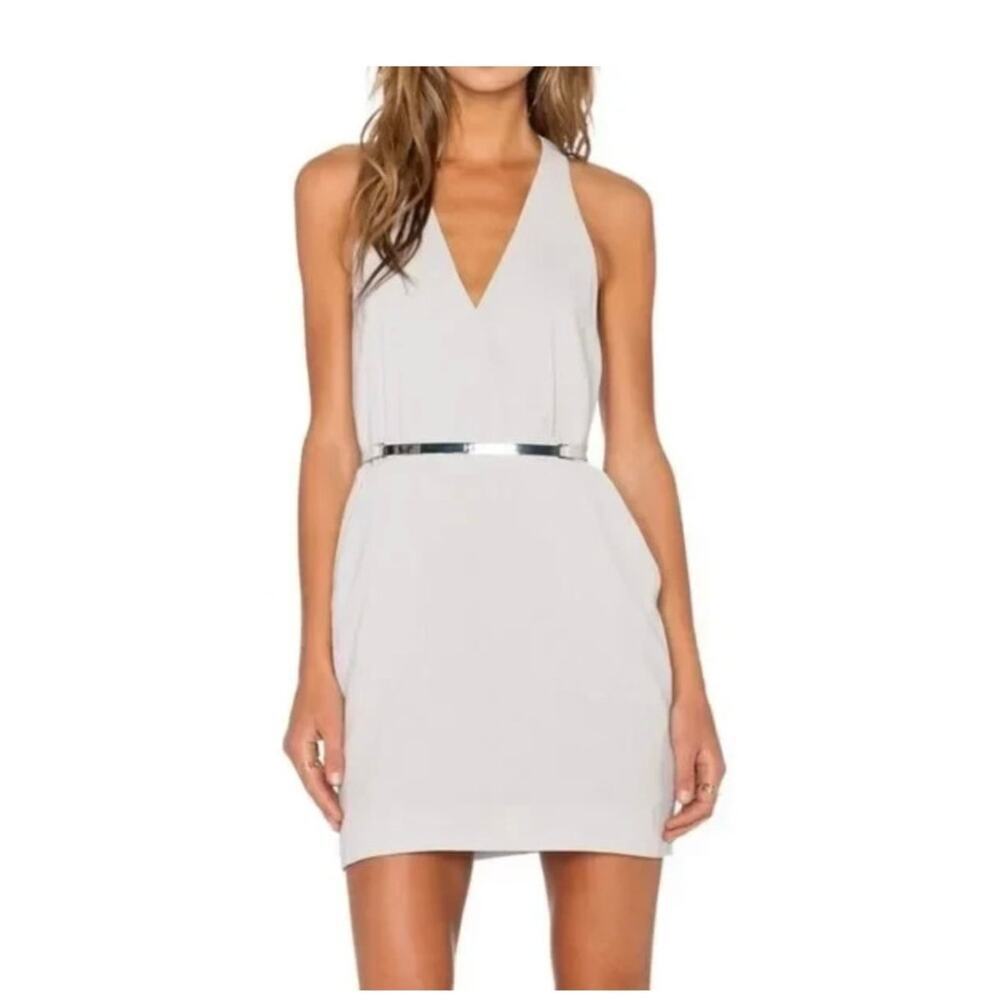 Halston Heritage Sleeveless Belted Sheath Dress Flint Gray Size 2 NWT